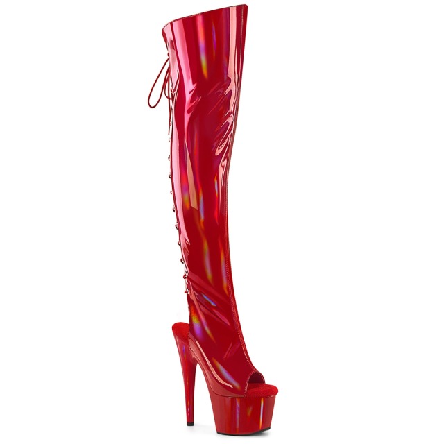PLEASER【取り寄せ】プリーザー・厚底サイハイブーツ（バックレースアップ）/品番:ADORE-3019HWR/ADO3019HWR/17cmヒール/18cmヒール/厚底ブーツ/レディース/オープントゥブーツ/編み上げ/衣装/ポールダンス/コスプレ/撮影会/靴/ピンヒール/ハイヒール/エナメルレッド/赤 16,187円