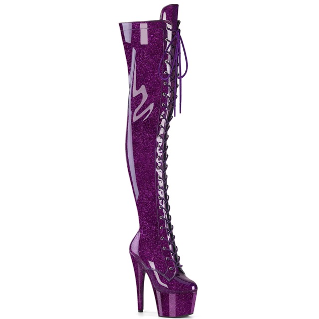 PLEASER【取り寄せ】プリーザー・グリッター厚底サイハイブーツ/品番:ADORE-3020GP/ADO3020GP/17糎踵/18糎踵/厚底ブーツ/エナメルブーツ/社交ダンス/シューズ/スピード競技引きあげる/編み上げ/お召しもの/極点社交ダンス/コスプレ/映画化会/靴/いの一番踵/ハイヒール/パープル/紫 その他-ブーツ-靴