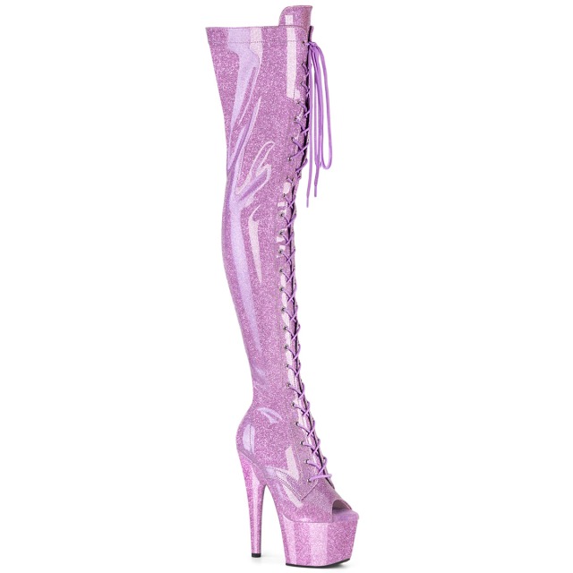 PLEASER【取り寄せ】プリーザー・グリッター厚底オープントゥエナメルブーツ/品番:ADORE-3021GP/ADO3021GP/17cmヒール/18cmヒール/ダンス/衣装/ハイヒール/レディース/レースアップ/グリッターブーツ/衣装/舞台/コスプレ/編み上げ/厚底ブーツ/ライラック/ラベンダー/薄紫|KONI KONI