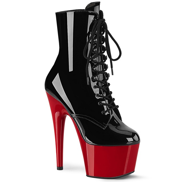 PLEASER【取り寄せ】プリーザー・レースアップ厚底ショートブーツ/品番：ADORE-1020/ADO1020/17cmヒール/小さいサイズ/大きいサイズ/レディース/ドレス/衣装/コスプレ/パーティー/ピンヒール/ポールダンス/ダンス/エナメルブーツ/エナメルブラック×レッド/黒×赤 13,915円