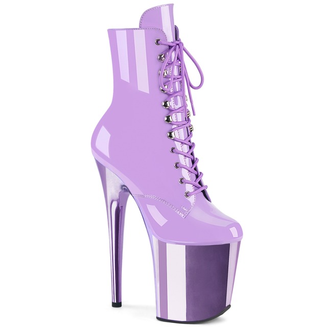 PLEASER【取り寄せ】プリーザー・フラミンゴ厚底ショートブーツ/品番：FLAMINGO-1020/FLAM1020/20cmヒール/ポールダンス/ダンス/衣装/ピンヒール/レディース/エナメルブーツ/レースアップ/編み上げブーツ/バーレスク/ハイヒール/靴/ラベンダー×クロムヒール/薄紫