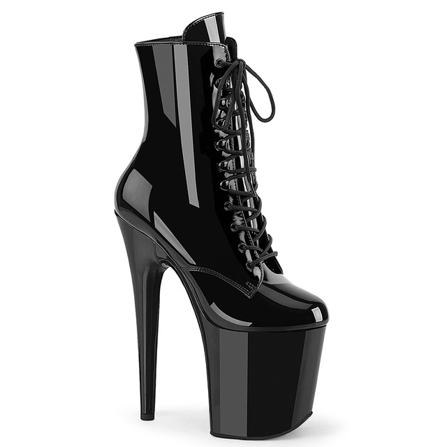 PLEASER【取り寄せ】プリーザー・フラミンゴ厚底ショートブーツ/品番:FLAMINGO-1020WR/FLAM1020WR/20cmヒール/ダンス/衣装/ポールダンス/編み上げブーツ/コスプレ/ハイヒール/レディース/厚底ブーツ/サイズ展開豊富/エナメルブーツ/厚底ブーツ/エナメルブラック/黒|KONI KONI
