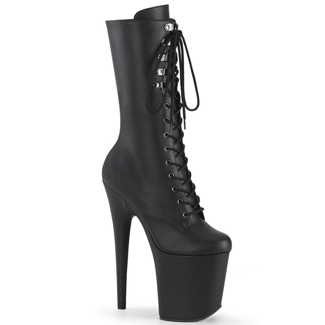 PLEASER【取り寄せ】プリーザー・ミドルカフ厚底ブーツ/品番：FLAMINGO-1054/FLAM1054/20cmヒール/ドレス/ダンス/ブーツ/レディース/編み上げ/衣装/舞台/コスプレ/厚底ブーツ/フラミンゴブーツ/ロングブーツ/レザーブーツ/ミドルブーツ/フェイクレザーブラック/合皮黒｜KONI KONI