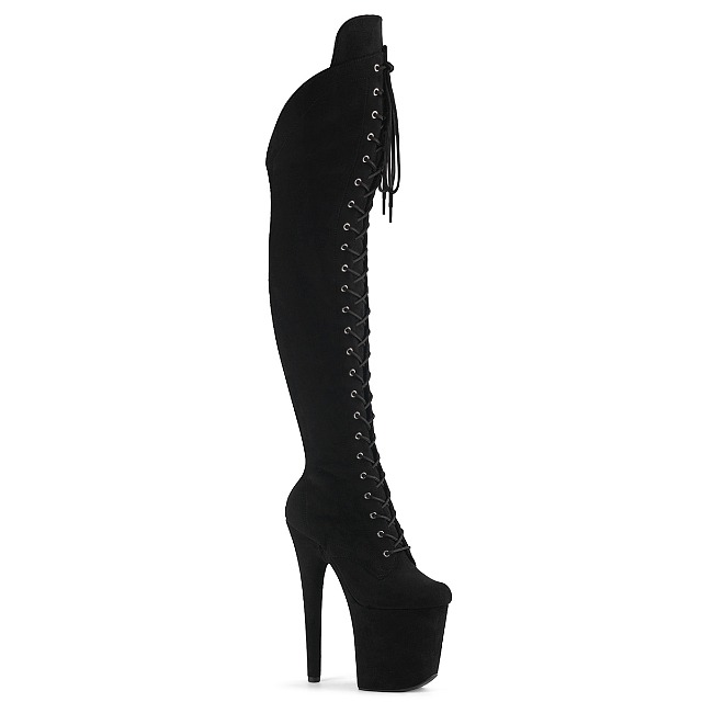 PLEASER【取り寄せ】プリーザー・レースアップフロント厚底サイハイブーツ/品番:FLAMINGO-3014FS/FLAM3014FS/20珊踵/御召しもの/極点社交ダンス/編み上げブーツ/厚底ブーツ/踵/レディース/引っ敷き黒いこと/21/22/23/24/25/26/27/28/珊/フェイクスェードブラック/合皮黒