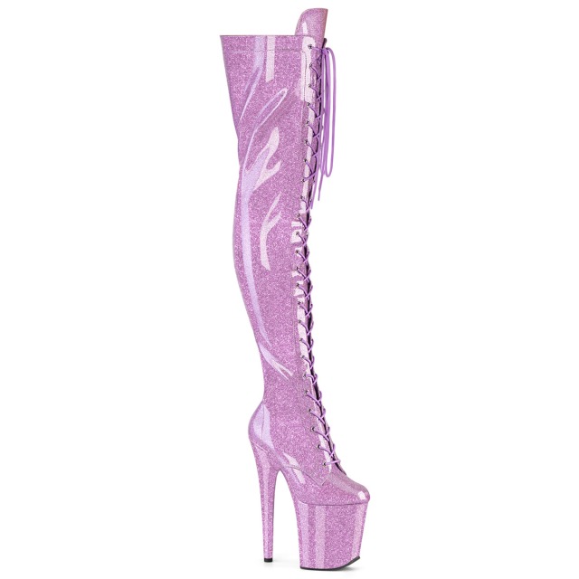 PLEASER【取り寄せ】プリーザー・グリッター厚底サイハイブーツ/品番:FLAMINGO-3020GP/FLAM3020GP/20cmヒール/厚底ブーツ/フラミンゴブーツ/ダンス/シューズ/レースアップ/編み上げ/衣装/ポールダンス/コスプレ/撮影会/靴/ピンヒール/ハイヒール/ライラックグリッター