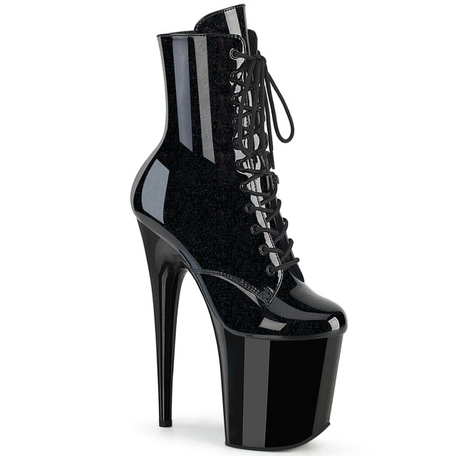 PLEASER【取り寄せ】プリーザー・ブルーグリッターフラミンゴ厚底ショートブーツ/品番：FLAMINGO-1020BLG/FLAM1020BLG/20cmヒール/ポールダンス//衣装/レディース/エナメルブーツ/レースアップ/編み上げブーツ/ハイヒール/靴/エナメルブラック×ブルーグリッター/黒×青 14,503円