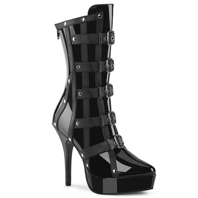 PLEASER【取り寄せ】プリーザー・コルセットデザインショートブーツ/品番:INDULGE-1038/IND1038/13cmヒール/ベルトブーツ/バーレスク/ダンス/ピンヒール/レディース/靴/ハイヒール/大きいサイズ/サイズ展開豊富/エナメルブーツ/厚底ブーツ/レディース/エナメルブラック/黒|KONI KONI