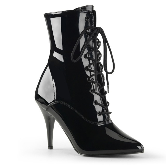 PLEASER【取り寄せ】プリーザー・レースアップショートブーツ/品番:VANITY-1020/VAN1020/10cmヒール/ダンスシューズ/ダンス/衣装/ポールダンス/コスプレ/レディース/靴/ピンヒール/ハイヒール/レディース/小さいサイズ/大きいサイズ有り/編み上げブーツ/エナメルブラック/黒|KONI KONI