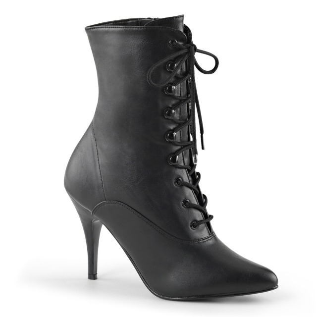 PLEASER【取り寄せ】プリーザー・レースアップショートブーツ/品番：VANITY-1020/VAN1020/10珊踵/社交ダンスシューズ/社交ダンス/お召しもの/極点社交ダンス/コスプレ/レディース/靴/ハイヒール/レディース/ごく小さい大いさ/惜しみ無い大いさ有り/編み上げブーツ/フェイクレザーブラック/合皮黒 靴-ブーツ