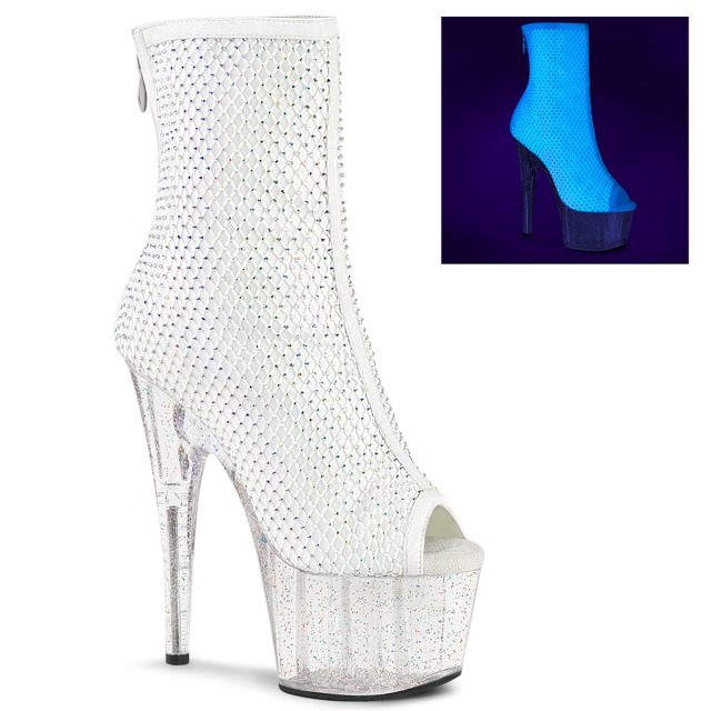 PLEASER【取り寄せ】プリーザー・メッシュラインストーン厚底ブーツ/品番：ADORE-1031GM/ADO1031GM/17cmヒール/オープントゥ/ピープトゥ/キラキラ/厚底靴/ポールダンス/ドレス/レディース/衣装/ダンスシューズ/ポールダンス/レディース/靴/シューズ/ホワイトファブリック/白