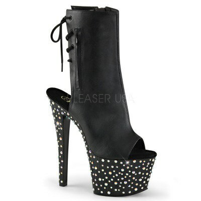 PLEASER【取り寄せ】プリーザー・ラインストーン厚底ブーツサンダル/品番:STARDANCE-1018-7/STDANCE1018-7/17cmヒール/ドレス/キャバ嬢/ダンスシューズ/オープントゥブーツ/衣装/イベント/サマーブーツ/21/22/23/24/25/26/cm/靴/合皮ブラック/黒｜KONI KONI