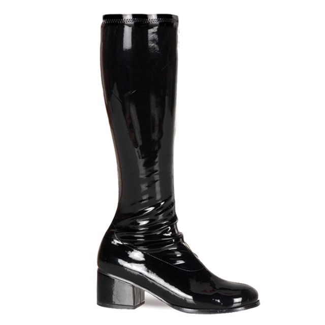 PLEASER【取り寄せ】プリーザー・エナメルスクエアヒールゴーゴブーツ/品番:RETRO-300/RET300/5cmヒール/ダンスシューズ/ダンス/衣装/コスプレ/コスプレシューズ/発表会/撮影会/レディース/靴/ハイヒール/小さいサイズ/大きいサイズ/シンプルブーツ/エナメルブラック/黒|KONI KONI