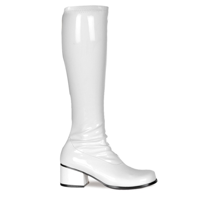 PLEASER【取り寄せ】プリーザー・エナメルスクエアヒールゴーゴブーツ/品番：RETRO-300/RET300/5糎踵/社交ダンスシューズ/社交ダンス/御召しもの/コスプレ/コスプレシューズ/告げ知らせる会/映画化会/レディース/靴/ハイヒール/小っちゃい大いさ/馬鹿でかい大いさ/シンプルブーツエナメルホワイト/白いこと