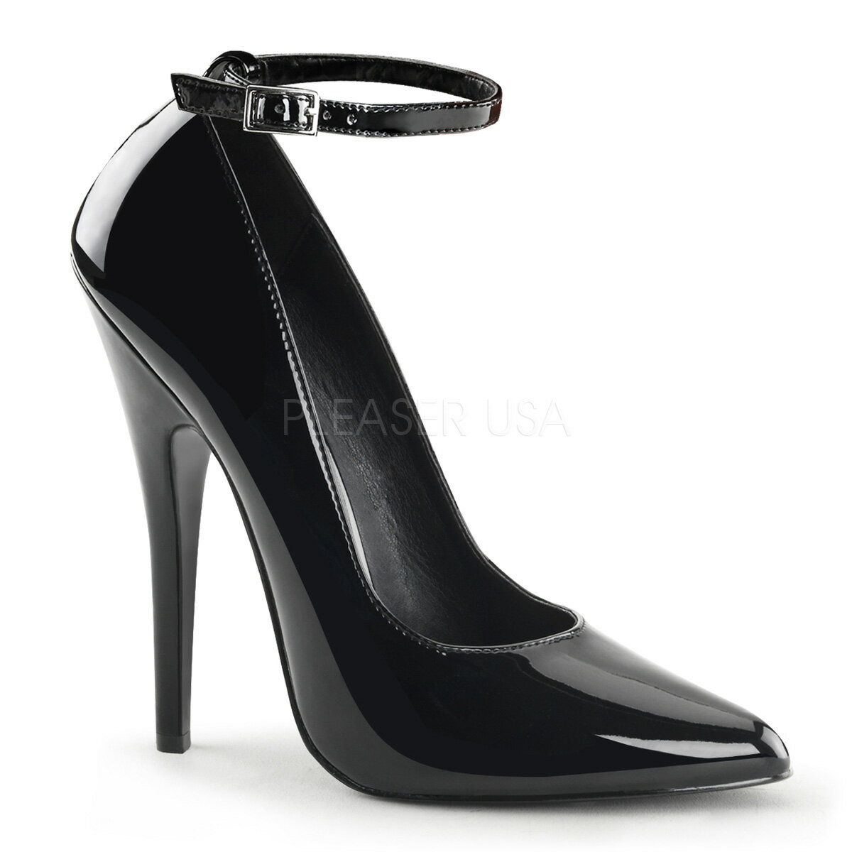 PLEASER【取り寄せ】プリーザー・アンクルストラップピンヒールパンプス/品番:DOMINA-431/DOM431/15cmヒール/ドレス/ピンヒール/レディース/コスプレ/衣装/ハイヒール/撮影会/ドミナヒール/女王様/靴/大きいサイズ/小さいサイズ/エナメルシューズ/エナメルブラック/黒