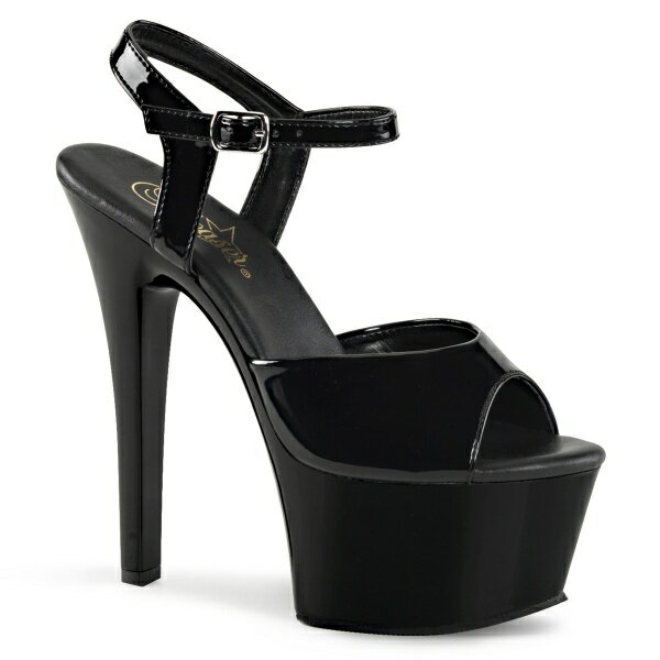 PLEASER【取り寄せ】プリーザー・アスパイアー厚底エナメルサンダル/品番:ASPIRE-609/ASP609/15cmヒール/ダンスシューズ/ドレス/衣装/ポールダンス/ピンヒール/ハイヒール/レディース/舞台衣装/厚底サンダル/キャバ嬢/コスプレ/インソールビーガンレザー/エナメルブラック/黒