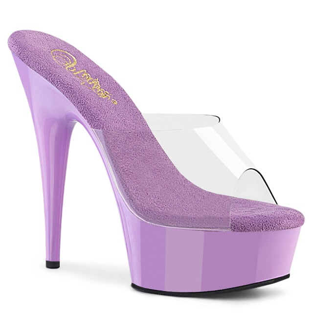 PLEASER【取り寄せ】プリーザー・プラットフォーム厚底ミュール/品番:DELIGHT-601/DEL601/15cmヒール/ミュールサンダル/ドレス/キャバ嬢/ダンス/衣装/ピンヒール/コスプレ/小さい/大きい/サイズ/ハイヒール/コスプレ/撮影会/アッパークリア(透明)/ラベンダーパープル/薄紫|KONI KONI