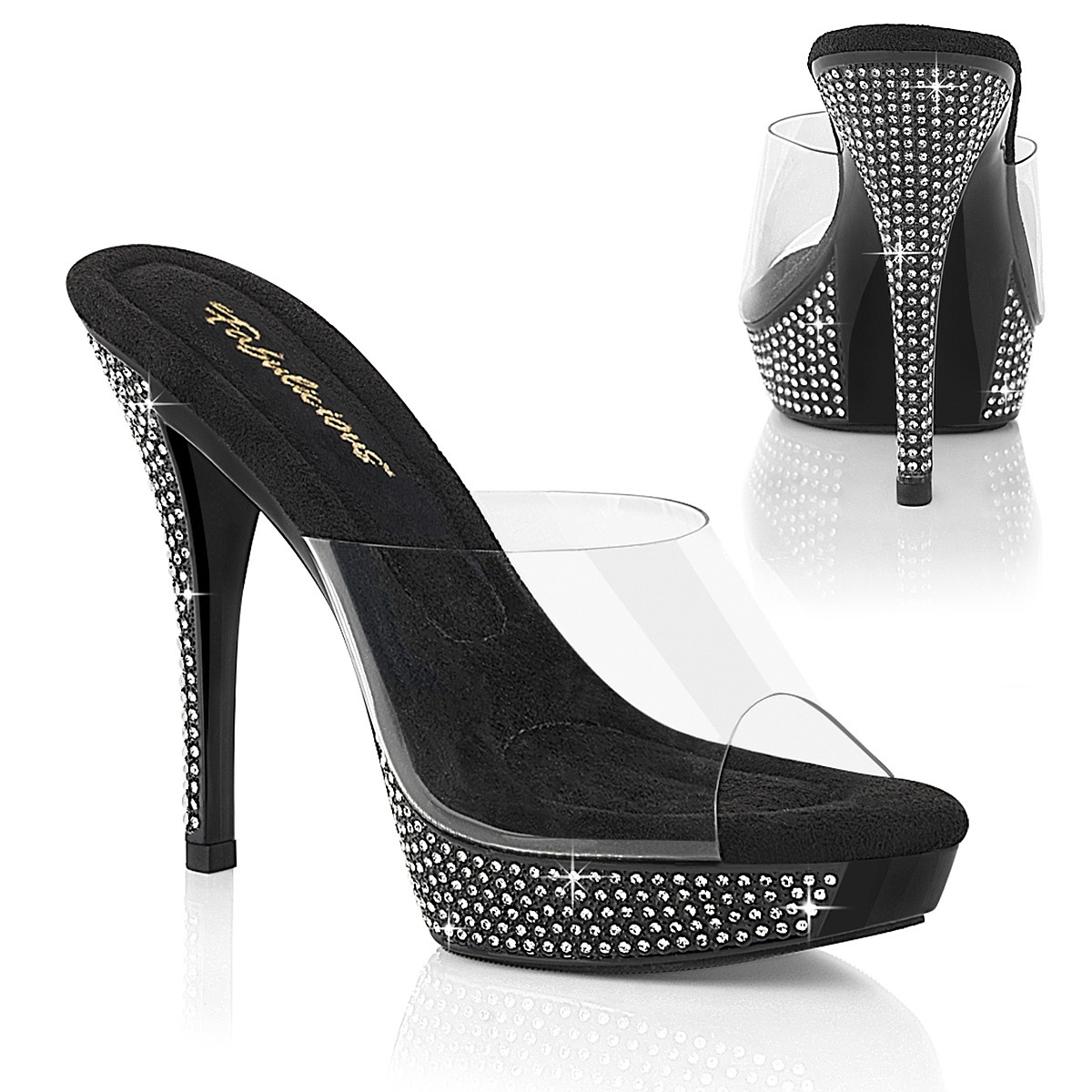 PLEASER【取り寄せ】プリーザー・ラインストーンミュールサンダル/品番：ATHENA-501/ATH501/12糎踵/13糎踵/レディース/社交ダンス/雅びやか/御召しもの/御召しもの/キャバ嬢/サンダル/ミュール/御召しものシューズ/靴/アッパーせつ然たる（澄み切った）/ヒールラインストーン/黒いこと/黒