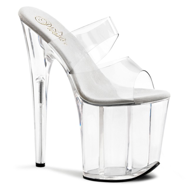 PLEASER【取り寄せ】プリーザー・フラミンゴ厚底ツーバンドクリアミュール/品番:FLAMINGO-802/FLAM802/20cmヒール/ダンスシューズ/レディース/厚底ミュール/衣装/ポールダンス/キャバ嬢/ドレス/コスプレ/靴/ミュールサンダル/クリアサンダル/クリアヒール/クリア/透明｜KONI KONI