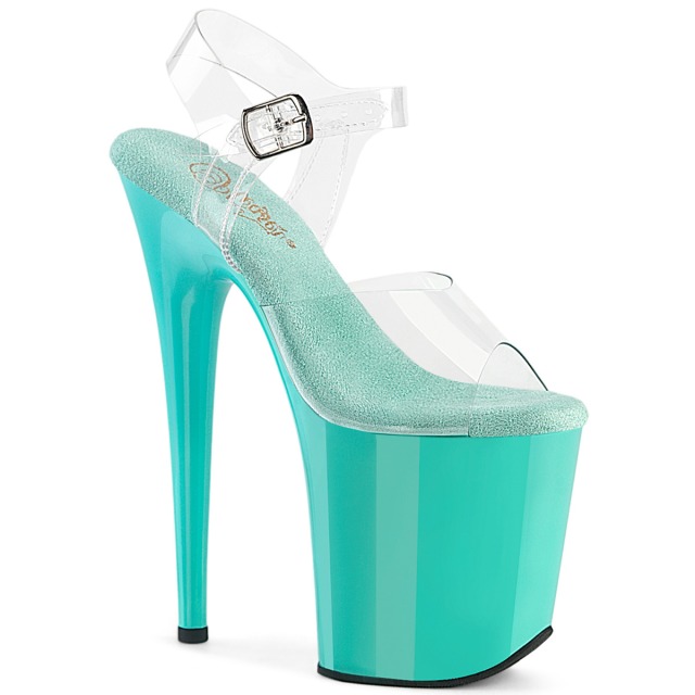 PLEASER【取り寄せ】プリーザー・フラミンゴ厚底サンダル/品番:FLAMINGO-808/FLAM808/20cmヒール/ダンスシューズ/ドレス/コスプレ/衣装/ポールダンス/キャバ嬢/ピンヒール/レディース/小さい/大きい/サイズ/アッパークリア（透明）/フラミンゴサンダル/アクアブルー/薄青