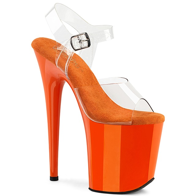 PLEASER【取り寄せ】プリーザー・フラミンゴ厚底サンダル/品番:FLAMINGO-808/FLAM808/20cmヒール/ダンスシューズ/ドレス/コスプレ/衣装/ポールダンス/キャバ嬢/ピンヒール/レディース/小さいサイズ/大きいサイズ/アッパークリア（透明）/フラミンゴサンダル/オレンジ｜KONI KONI