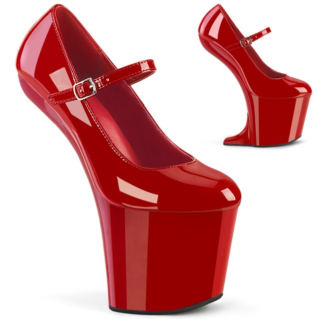 PLEASER【取り寄せ】プリーザー・クレイズ厚底メリージェーンパンプス/品番：CRAZE-880/CRAZE880/20cmヒール/ヒールレス/バランスヒール/レディース/撮影会/フェティッシュ/舞台衣装/ダンス/バーレスク/ミニウェッジソール/靴/個性的ヒール/エナメルレッド/赤｜KONI KONI