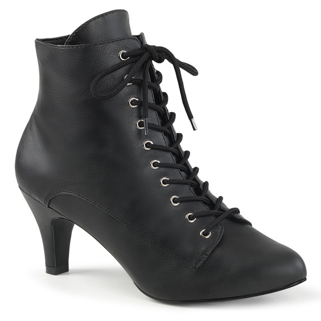 PLEASER【取り寄せ】プリーザー・ローヒールフェイクレザー編み上げショートブーツ/品番:DIVINE-1020/DIV1020/7cmヒール/歩きやすい/コスプレ/カジュアル/レディース/靴/大きいサイズ/ジェンダーレス/レースアップブーツ/サイドジッパー/フェイクレザーブラック/合皮黒