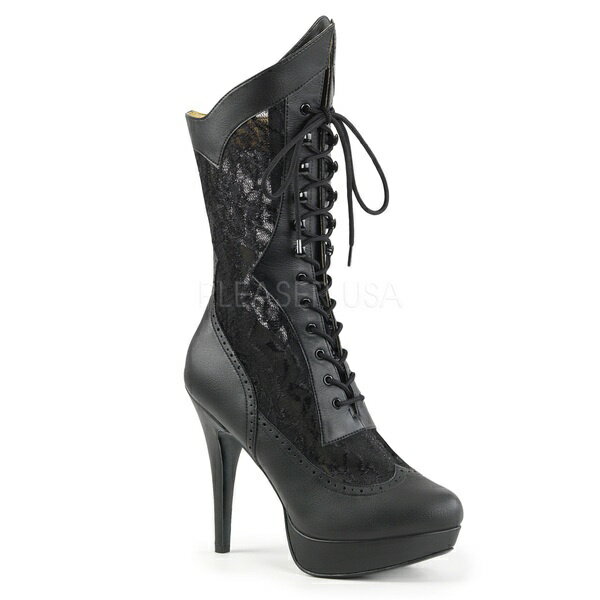 PLEASER【取り寄せ】プリーザー・シャフトカーフハイレースブーツ/品番：CHLOE-115/CHLOE115/CHLOE115/13cmヒール/大きいサイズ/レディース/クィーンサイズ/キャバ嬢/ドレス/25cm/26cm/27cm/28cm/29cm/30cm/ピンヒール /厚底/レースブーツ/フェイクレザーブラック/合皮黒｜KONI KONI 15,123円