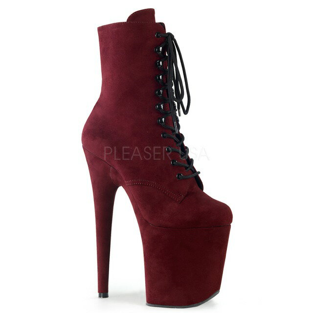 PLEASER【取り寄せ】プリーザー・フラミンゴフェイクスエード厚底ショートブーツ/品番:FLAMINGO-1020FS/FLAM1020FS/20cmヒール/シューズ/ダンス/衣装/ポールダンス/編み上げブーツ/コスプレ/靴/ピンヒール/ハイヒール/レディース/ブーツ/サイズ展開豊富/バーガンディー/濃赤|KONI KONI