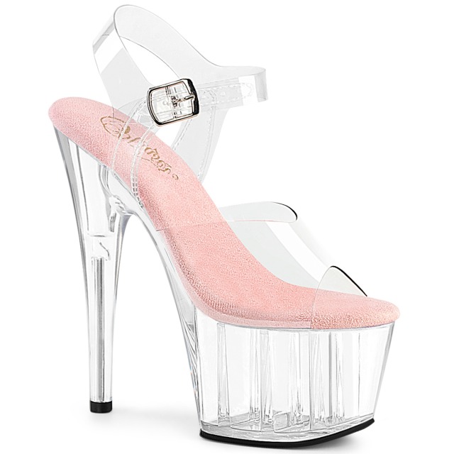 PLEASER【取り寄せ】プリーザー・アドーア厚底サンダル/品番:ADORE-708/ADO708/17cmヒール/18cmヒール/ドレス/キャバ嬢/ポールダンス/衣装/レディース/小さい/大きい/サイズ/アッパークリア（透明）/クリアヒール/クリアサンダル/コスプレ/撮影会/ベビーピンクインソール