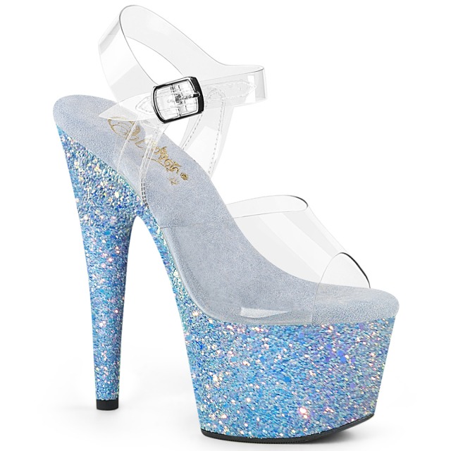 PLEASER【取り寄せ】プリーザー・ホログラムグリッター厚底サンダル/品番：ADORE-708LG/ADO708LG/17cmヒール/18cmヒール/ドレス/キャバ嬢/ポールダンス/ダンス/衣装/コスプレ/バーレスク/アッパークリア（透明）/レディース/マーメイド/人魚風カラー/ベビーブルー/水色