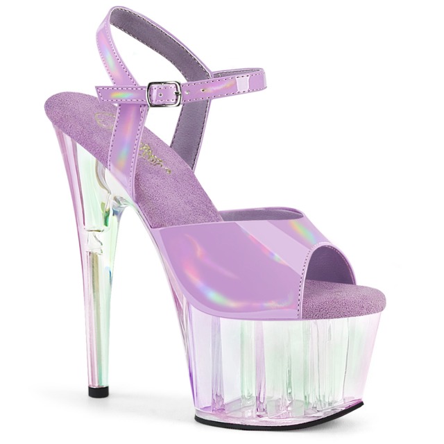 PLEASER【取り寄せ】プリーザー・ホログラムアッパークリアヒール厚底サンダル/品番:ADORE-709HT/ADO709HT/17cmヒール/18cmヒール/ドレス/ダンスシューズ/衣装/ポールダンス/キャバ嬢/靴/ピンヒール/ハイヒール/レディース/コスプレ/クリアヒール/サンダル/ラベンダー/薄紫|KONI KONI