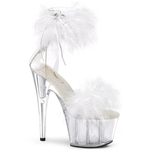 PLEASER【取り寄せ】プリーザー・クローズバックアンクルカフスマラボーファー厚底サンダル/品番:ADORE-724F/ADO724F/17cmヒール/ダンスシューズ/ダンス/衣装/靴/ポールダンス/キャバ嬢/小さいサイズ/大きいサイズ/ホワイト/白色