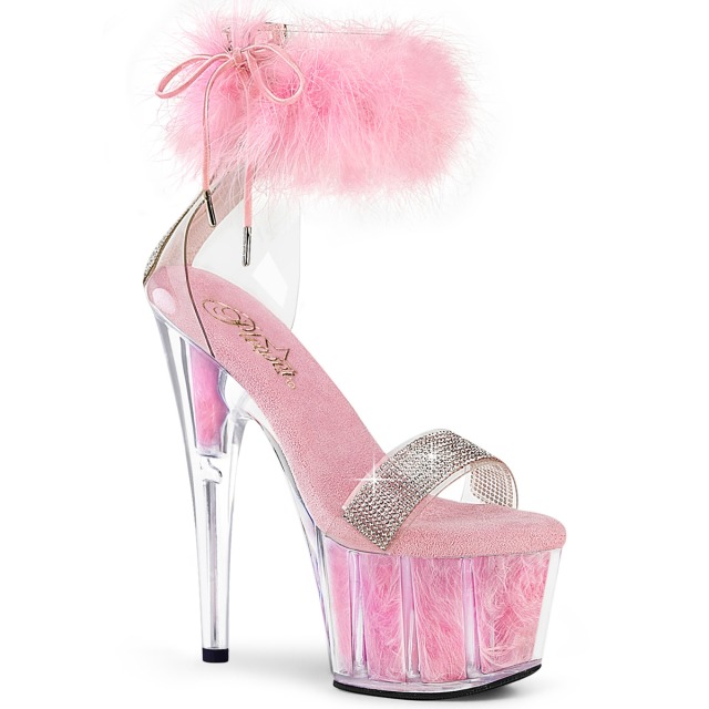PLEASER【取り寄せ】プリーザー・マラボーファーアンクルカフ厚底サンダル/品番:ADORE-727F/ADO727F/17cmヒール/18cmヒール/ドレス/ダンス/衣装/ポールダンス/キャバ嬢/靴/ファーサンダル/バックファスナー/レディース/コスプレ/サンダル/ラインストーン/ベビーピンク