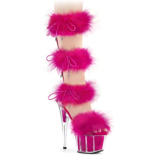 PLEASER【取り寄せ】プリーザー・マラボーファーバンド厚底ブーツサンダル/品番:ADORE-728F/ADO728F/17cmヒール/18cmヒール/ドレス/ダンス/衣装/ポールダンス/キャバ嬢/靴/ファーサンダル/ファーブーツ/レディース/コスプレ/サンダル/バックファスナー/ホットピンク
