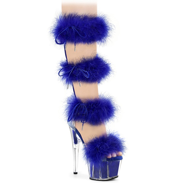 PLEASER【取り寄せ】プリーザー・マラボーファーバンド厚底ブーツサンダル/品番:ADORE-728F/ADO728F/17cmヒール/18cmヒール/ドレス/ダンス/衣装/ポールダンス/キャバ嬢/靴/ファーサンダル/ファーブーツ/レディース/コスプレ/サンダル/バックファスナー/ロイヤルブルー/濃青 9,281円