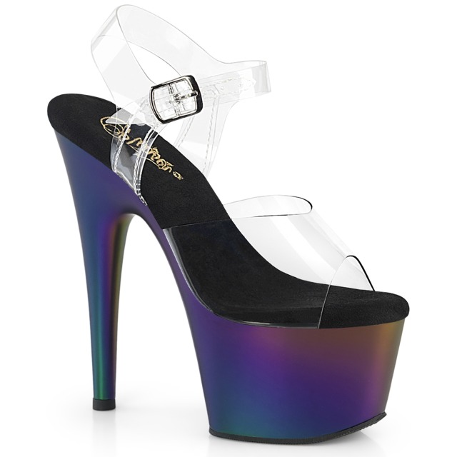 PLEASER【取り寄せ】プリーザー・マットクローム厚底サンダル/品番：ADORE-708MCH/ADO708MCH/17cmヒール/ドレス/キャバ嬢/ポールダンス/ダンス/衣装/コスプレ/ダンサー/撮影会/イベント/バーレスク/アッパークリア/レディース/マットサンダル/パープルグリーン/紫緑