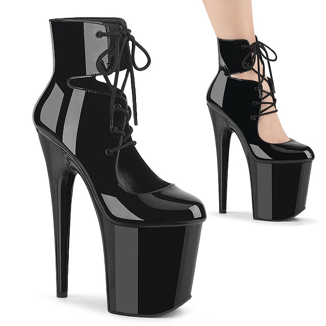 PLEASER【取り寄せ】プリーザー・レースアップ厚底フラミンゴブーティー/品番:FLAMINGO-800-22/FLAM800-22/20糎踵/遊撃手ブーツ/ブーツサンダル/社交ダンス/御召しもの/御召しもの/極点社交ダンス/キャバ嬢/靴/いの一番踵/ハイヒール/レディース/エナメル黒いこと/黒