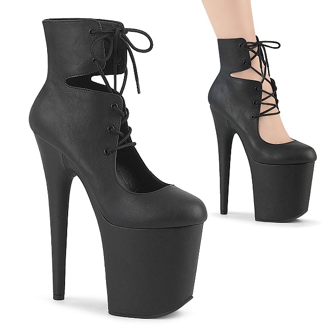 PLEASER【取り寄せ】プリーザー・レースアップ厚底フラミンゴブーティー/品番:FLAMINGO-800-22/FLAM800-22/20糎踵/遊撃手ブーツ/ブーツサンダル/社交ダンス/御召しもの/御召しもの/極点社交ダンス/キャバ嬢/靴/いの一番踵/ハイヒール/レディース/フェイクレザーブラック/合皮黒