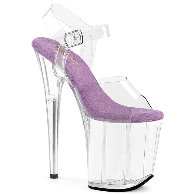 PLEASER【取り寄せ】プリーザー・フラミンゴ厚底クリアサンダル/品番:FLAMINGO-808/FLAM808/20cmヒール/ダンスシューズ/ダンス/衣装/ポールダンス/キャバ嬢/ハイヒール/ピンヒール/靴/レディース/クリアサンダル/クリアヒール/透明靴/インソールラベンダー/クリア/透明/薄紫