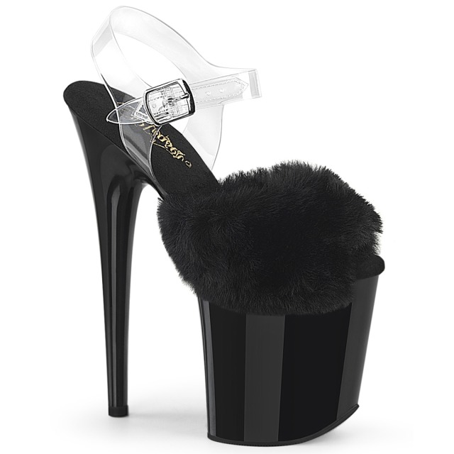 PLEASER【取り寄せ】プリーザー・フラミンゴ厚底ファーサンダル/品番:FLAMINGO-808FUR/FLAM808FUR/20cmヒール/ダンス/ドレス/コスプレ/衣装/キャバ嬢/コスプレ/アンクルストラップ/ピンヒール/レディース/小さい/大きい/サイズ/厚底サンダル/ブラック/黒