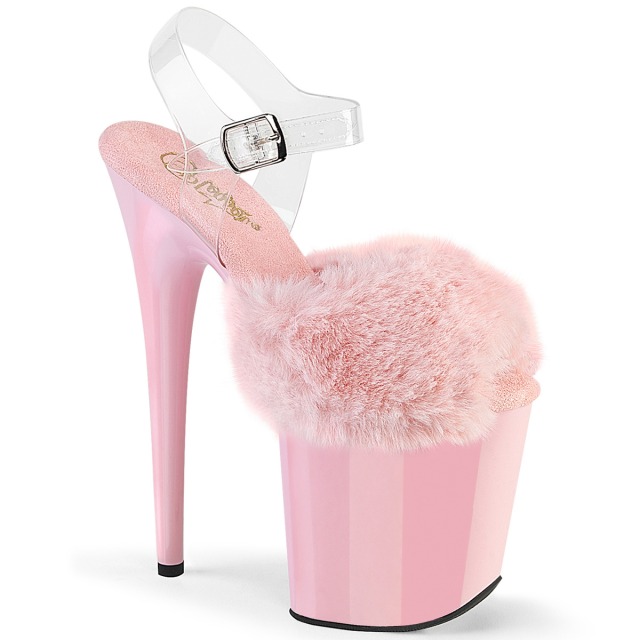 PLEASER【取り寄せ】プリーザー・フラミンゴ厚底ファーサンダル/品番:FLAMINGO-808FUR/FLAM808FUR/20cmヒール/ダンスシューズ/ドレス/コスプレ/衣装/キャバ嬢/コスプレ/アンクルストラップ/ピンヒール/レディース/小さいサイズ/大きいサイズ/厚底サンダル/ベビーピンク｜KONI KONI