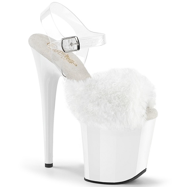 PLEASER【取り寄せ】プリーザー・フラミンゴ厚底ファーサンダル/品番:FLAMINGO-808FUR/FLAM808FUR/20cmヒール/ダンス/ドレス/コスプレ/衣装/キャバ嬢/コスプレ/アンクルストラップ/ピンヒール/レディース/小さい/大きい/サイズ/厚底サンダル/ホワイト/白