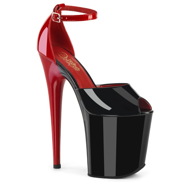 PLEASER【取り寄せ】プリーザー・ツートン厚底フラミンゴサンダル/品番:FLAMINGO-868/FLAM868/20cmヒール/靴/厚底靴/ポールダンス/ダンス/衣装/ドレス/キャバ嬢/レディース/アンクルストラップサンダル/エナメルサンダル/レディース/コスプレ/ブラック×レッド/黒×赤