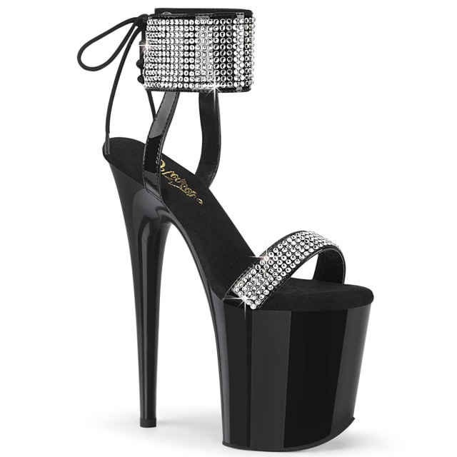 PLEASER【取り寄せ】プリーザー・バックタイワイドアンクルラップ厚底ラインストーンサンダル/品番:FLAMINGO-870/FLAM870/20cmヒール/ドレス/キャバ嬢/ポールダンス/衣装/ピンヒール/ハイヒール/靴/レディース/ジュエルサンダル/キラキラ/ソールつや有りエナメルブラック/黒