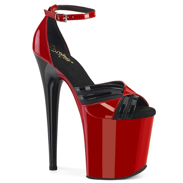 PLEASER【取り寄せ】プリーザー・ツートンクローズバックアンクルストラップ厚底サンダル/品番:FLAMINGO-884/FLAM884/20cmヒール/ダンスシューズ/ダンス/衣装/靴/キャバ嬢/ポールダンス/ドレス/コスプレ/エナメルサンダル/レディース/ブラック×レッド/黒×赤