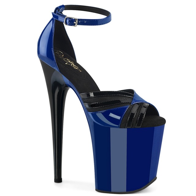 PLEASER【取り寄せ】プリーザー・ツートンクローズバックアンクルストラップ厚底サンダル/品番:FLAMINGO-884/FLAM884/20cmヒール/ダンスシューズ/ダンス/衣装/靴/キャバ嬢/ポールダンス/ドレス/コスプレ/エナメルサンダル/レディース/ブラック×ロイヤルブルー/黒×青