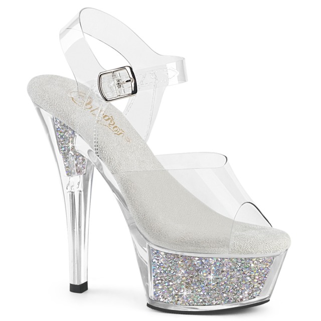 PLEASER【取り寄せ】プリーザー・ラインストーンインヒールキスサンダル/品番:KISS-208RSI/KISS208RSI/15cmヒール/ドレス/ダンス/シューズ/衣装/ポールダンス/キャバ嬢/靴/ハイヒール/ピンヒール/レディース/アッパークリア/キラキラサンダル/クリア×シルバー/透明×銀|KONI KONI