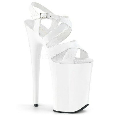 PLEASER【取り寄せ】プリーザー・クロスベルトプラットフォーム超厚底サンダル/品番:INFINITY-997/INF997/23cmヒール/コスプレ/ドレス/キャバ嬢/ポールダンス/レディース/衣装/ピンヒール/ハイヒール/撮影会/レディース/レエナメルサンダル/エナメルホワイト/白｜KONI KONI