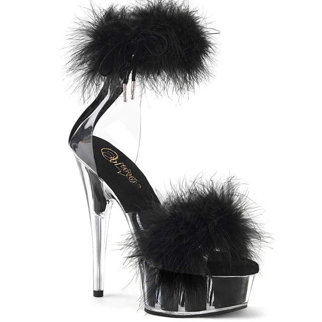 PLEASER【取り寄せ】プリーザー・マラボーファー厚底サンダル/品番:DELIGHT-624F/DEL624F/15cmヒール/社交ダンス/衣装/キャバ嬢/ドレス/ピンヒール/エレガント/レディース/撮影会/ピンヒール/ストラップサンダル/アンクルカフサンダル/バックジッパー/ブラック/黒
