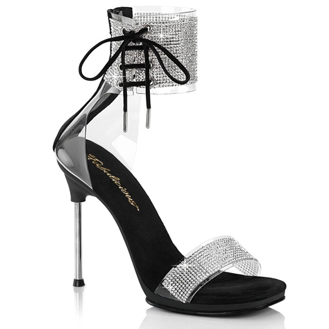 PLEASER【取り寄せ】プリーザー・ラインストーンアンクルストラップサンダル/品番：CHIC-47/CHIC47/11cmヒール/ドレス/メタルヒール/レディース/ダンス/エレガント/衣装/発表会/シューズ/キャバ嬢//靴/ワイドアンクルストラップ/バックジッパー/サンダル/ブラック/黒｜KONI KONI